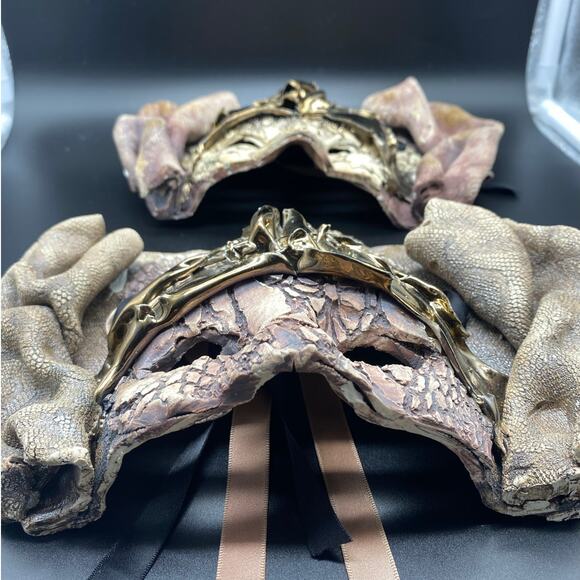 Vintage Pair Signed‎ studio pottery Mask Ceramic raku venetian New Orleans Art - Picture 2 of 9